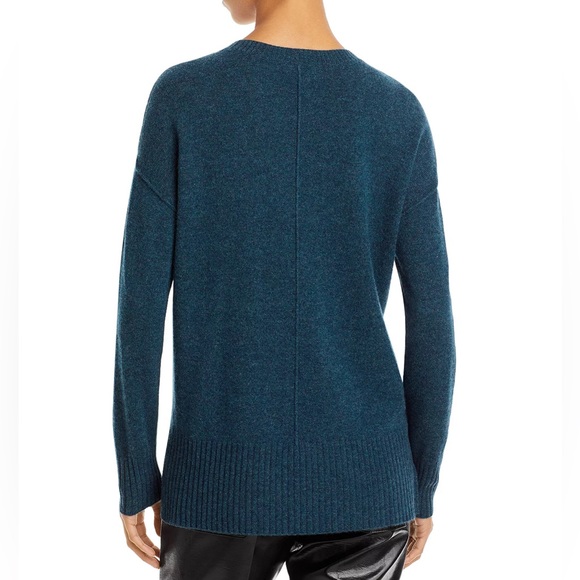 NWT C by Bloomingdales High/Low 100% Cashmere Crewneck Sweater Green S - Picture 2 of 10